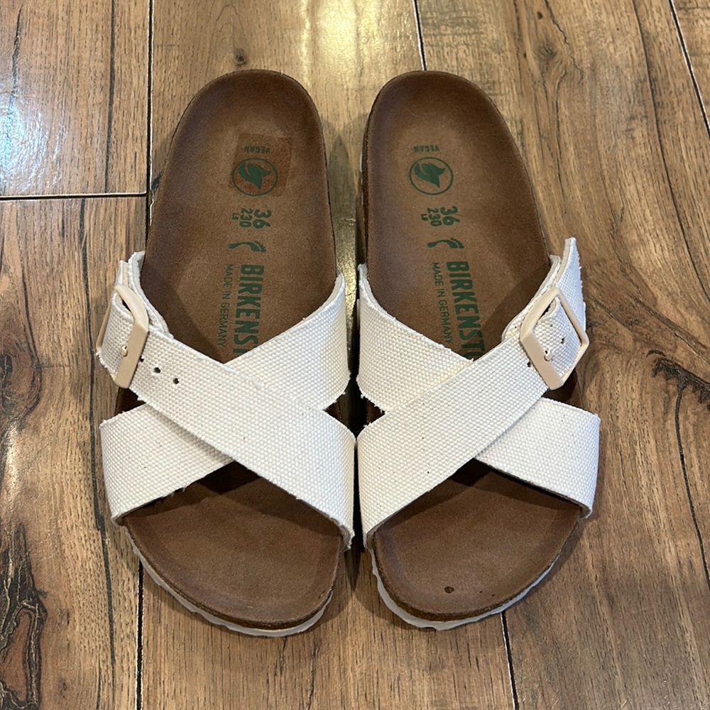 Birkenstock Siena Vegan Sandal Slide Womens 5 EU 36 Eggshell white Comfort LN